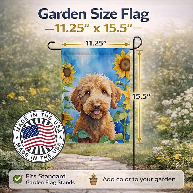 Caroline's Treasures DAC6113GF Labradoodle in Sunflowers Garden Flag Mailbox Flag Decorative Yard Flag Banner Outside Patio Artwork Yard Flower Beds, Garden Size, Multicolor