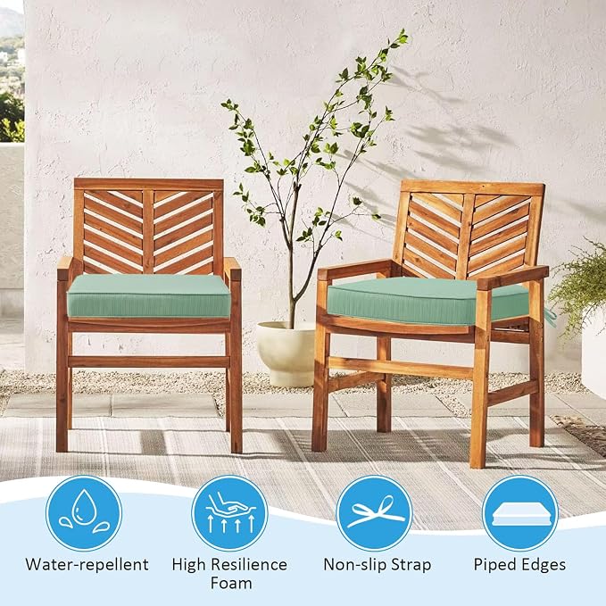 19 x 19 Inch Outdoor Chair Cushions with Tie Straps, Set of 4 Thick Water Repellent Square Patio Chair Pads for Garden Lawn Patio Furniture, Ash Pinstripe Weave