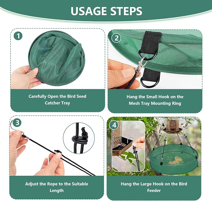 Lettry 2Pcs Bird Seed Catcher Tray with 8pcs Plastic Stakes for Hanging Bird Feeder Platform, Birdseed Hoop for Outdoor Garden Hanging Tray (Green, 16inch)