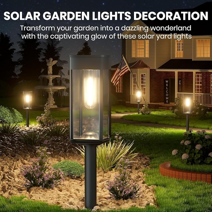 BITPOTT Solar Pathway Lights Outdoor,Bright Solar Lights for Outside, Waterproof Auto On/Off Garden Lights Solar Powered Landscape Lights for Yard Walkway Driveway Lawn (Warm White, 2 Pack)