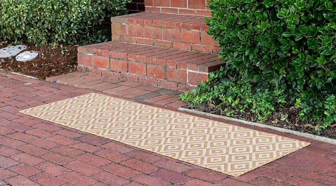 Unique Loom Outdoor Collection Area Rug - Costa Rica (2' x 6' 1' Runner, Beige/ Cream)
