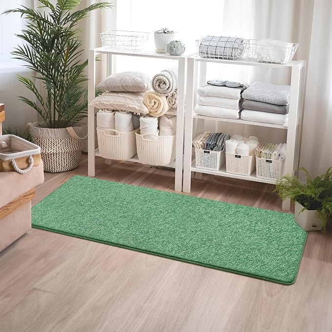Chicrug Memory Foam 2x6 Runner Rugs for Hallway Entryway Bedroom | Low-Pile Soft Carpet Runner Rug for Kitchen, 6ft Kids Rug for Bedside Dorm Room Decor, Green and White