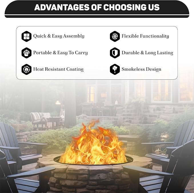 FEBTECH - 45" D Smokeless Fire Ring Round - Steel Fire Ring Liner Insert | Heat Resistant Steel Fire Ring for DIY In-Ground or Above-Ground Installation, Bonfire Nights & Outdoor Events