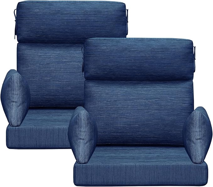 Outdoor High Back Chair Cushion, 2 Pack 48 x 24 inches Patio Chair Cushions Water Repellent Rocking Cushions Indoor Furniture Seat Pad with 2 Pillows, Navy