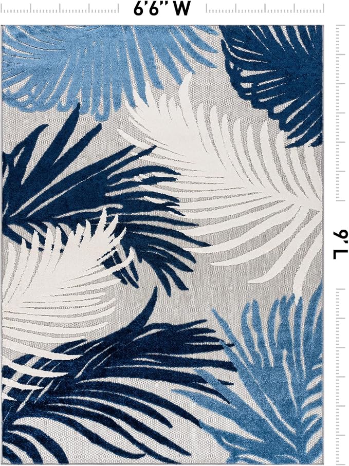 Rugshop Navy Lucca Contemporary Floral Indoor/Outdoor Area Rug Durable Polypropylene, Weather Resistant, Easy to Clean Perfect for Patio, Backyard, Deck and Outdoor Lounge 6'6" x 9'