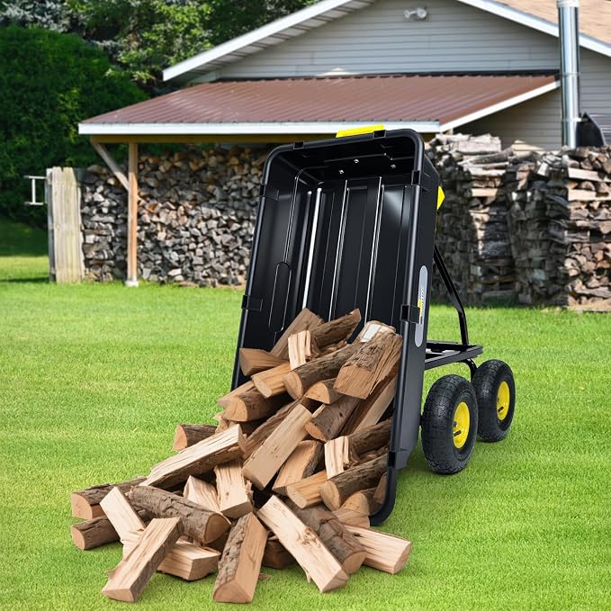 Garden Dump Cart, 5 Cu.Ft. Heavy-Duty Utility Wagon with 950lbs Capacity, 10" All Terrain Tires, 180° Rotating 2-in-1 Convertible Handle, for Yard, Lawn, and Outdoor Use