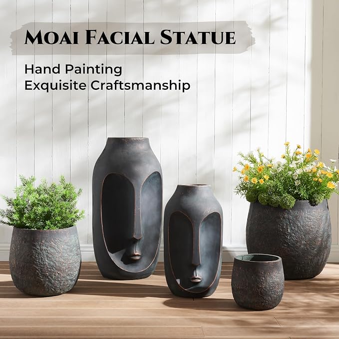 Wallowa Large Statue & Set of 2 Artificial Stone Figures, 28"-20" Modern Art Sculptures for Home, Porch, Backyard & Living Room Decor, Bronze