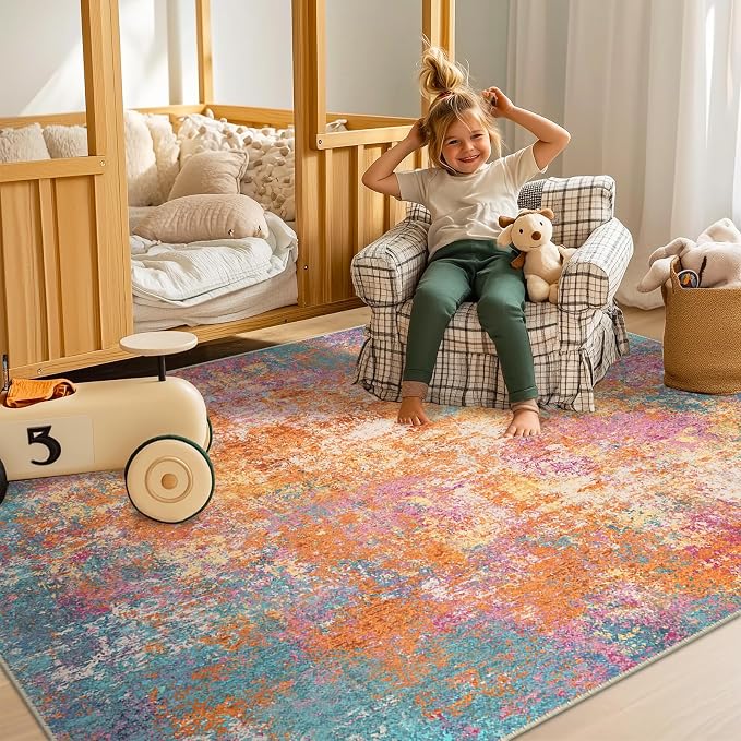 RELEANY Washable 8'x10' Abstract Area Rug for Living Room Starlight | Carpet for Bedroom, Kitchen, Office, Hallway and Entryway, Printed Pattern, Non‑Slip, Soft, Stain‑Resistant, Easy to Clean