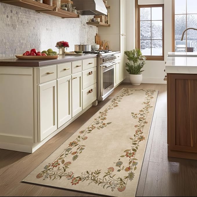 Washable Kitchen Runner Rugs for Entryway: 2'6"x8' Hallway Rug Stain Resistant Non Slip Low Pile Soft Living Room Floor Carpet Runners for Kitchen Bedroom Laundry Room Farmhouse Indoor