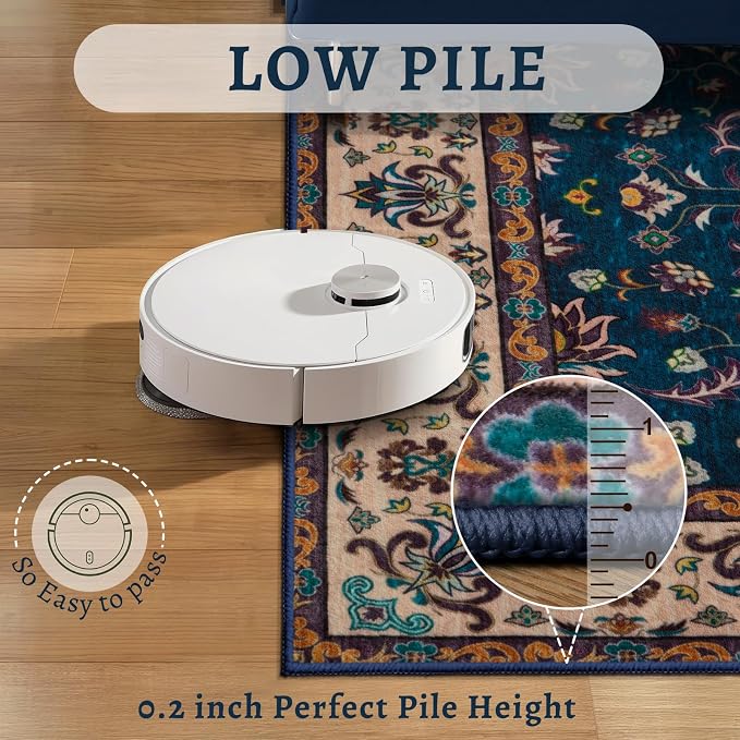 Tangsoo 2x3 Washable Rugs for Entryway, Small Area Vintage Floral Rug Non-Slip Soft Low Pile Rugs, Small Carpet Door Mat, Front Door Indoor Throw Rug for Entrance Kitchen Entry, Home Decor Navy Blue