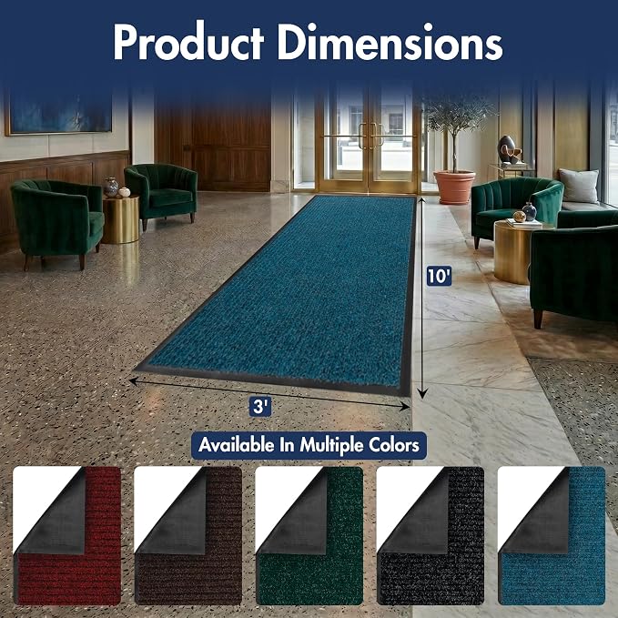 Notrax 109 Industrial Door Mat, 3' x 10' Large Entrance Mat, Heavy Duty Commercial Rugs for Entryway, Welcome Lobbies, Garage, and Mudroom, Made in the USA, Slate Blue, Brush Step 109S0310BU