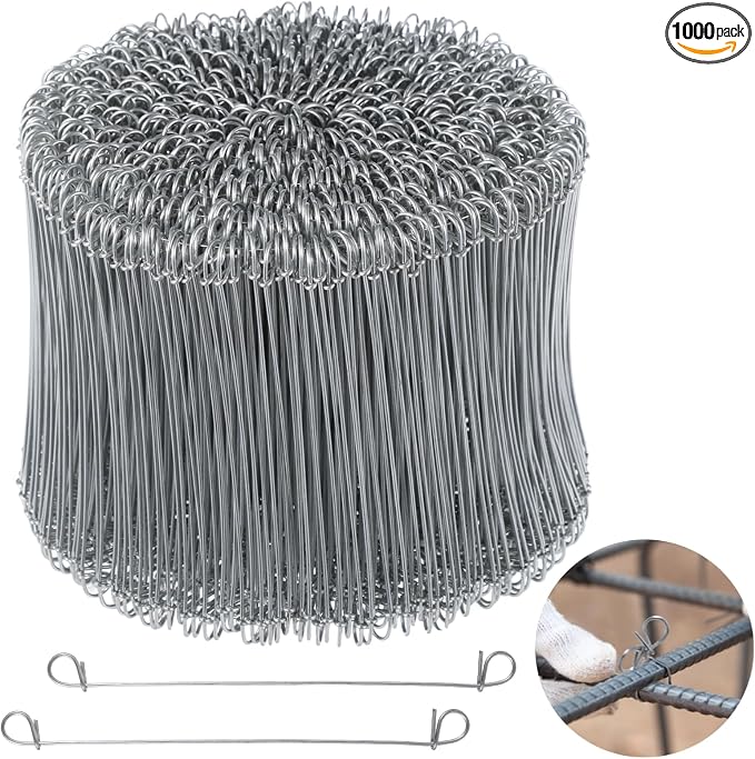 16 Gauge Tie Wire Roll 1000 Pcs - Galvanized Iron Double Loop Rebar Ties 6 Inch Silver for Construction, Fencing & T Post Accessories