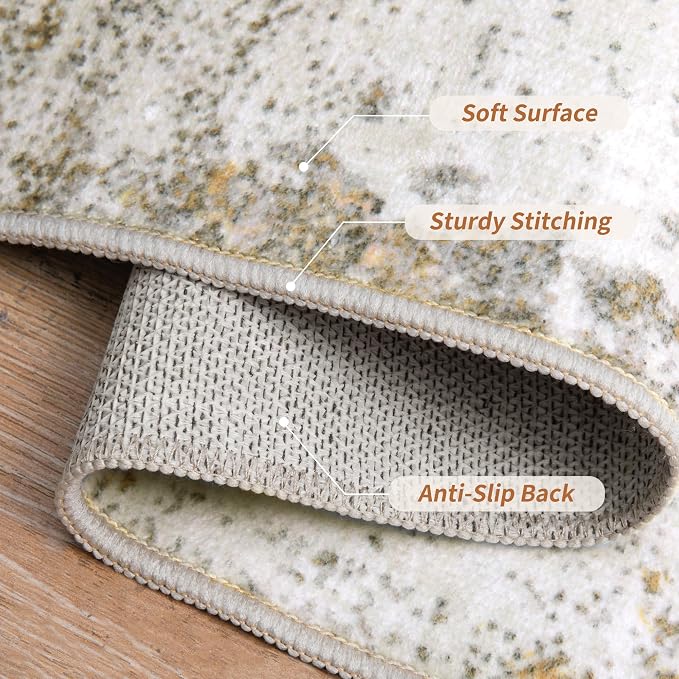 Tangsoo Abstract 3x5 Washable Area Rug, Modern Non Slip Indoor Accent Rugs | Contemporary Print Neutral Carpet, Soft Low Pile Foldable Rugs for Living Room Bedroom Bedside Entryway Beige Grey Home Decor