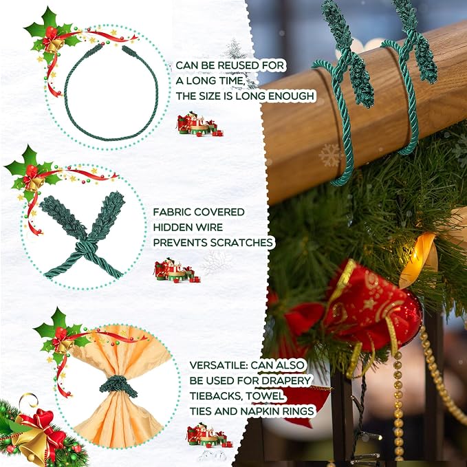 Zhengmy 100 Pcs 25 Inch Extra Long Christmas Garland Ties Christmas Decorative Twist Ties for Banister Reusable Flexible Twist for Holiday Xmas Home Decorations Craft Wrapping (Green)