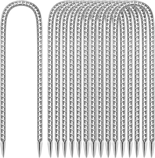 10 Pack Ground Garden Rebar Stakes Rebar 12 Inch Anti-Rust Galvanized Steel U Shape Hook Heavy Duty Ground Anchors for Tents, Position Kits,Fences, and Trampolines Landscape Fabric