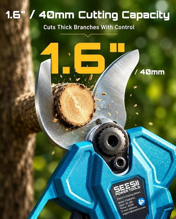 SEESII 2-in-1 Pole Pruning Shears: 1.6" Cutting Diameter Cordless Electric Pole Pruners - Brushless Motor, Dual 4.0Ah Batteries, Extra SK5 Blade, 4 Modes Adjustable Branches Cutter for Tree & Flower