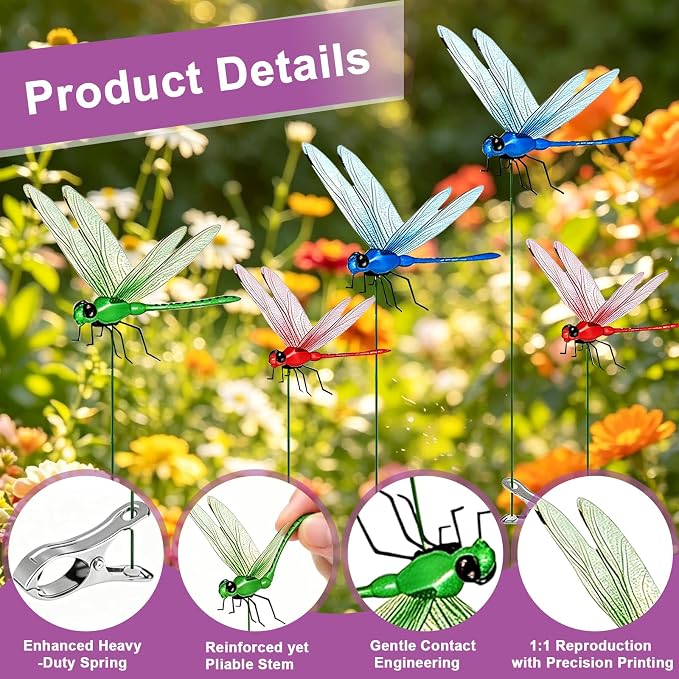 9 Pcs Dragonfly Clips, Colorful Dragonfly Clip,Realistic Fake Dragonflies Clip-On Waterproof PVC Garden Outdoor Decor Stakes Plastic Dragon Fly Clips Plant Decorations for Garden