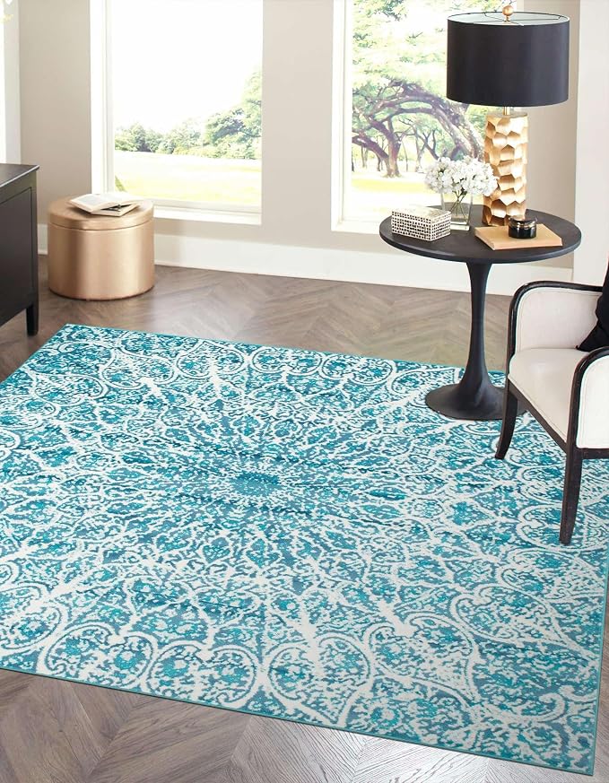 Unique Loom Sofia Collection Area Rug - Grace (6' 1" Square, Turquoise/ Ivory)