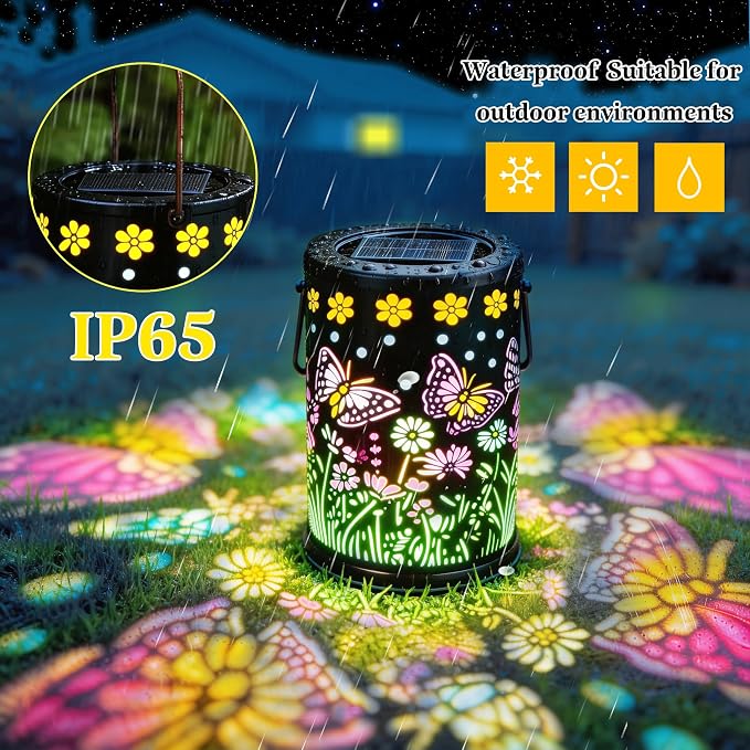 Solar Lanterns Outdoor Waterproof Solar Lights Outdoor Butterfly Gifts for Mother's Day Women Mom Grandma, Metal Hanging Solar Lights Garden Decor for Patio, Yard, Lawn, Porch, Backyard