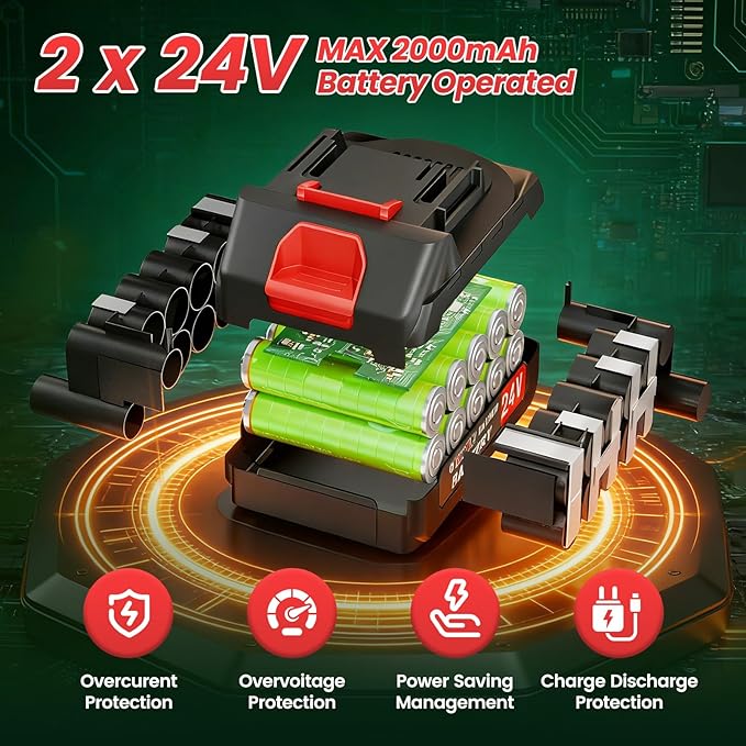 24V Cordless Weed Wacker with 2×2000mAh Batteries & Fast Charger, 3-in-1 Lightweight Brush Cutter/Lawn Edger/Grass Trimmer, 5 Types Blades & Wheels for Yard Garden Maintenance