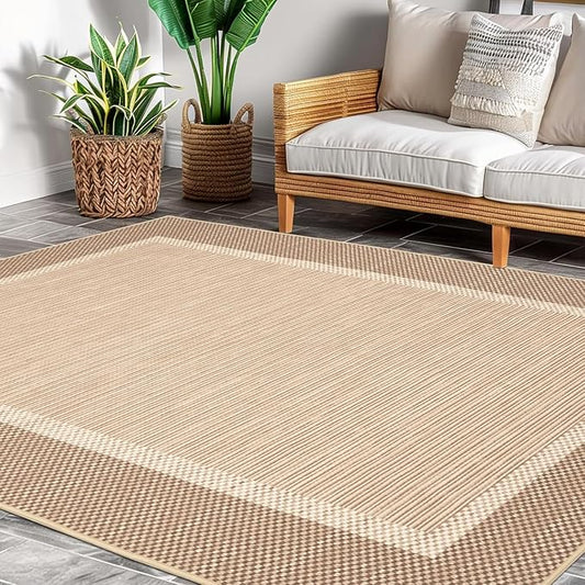 ILANGO Jute Area Rugs 8x10 for Living Room, Woven Washable Outdoor Rugs, Natural Farmhouse Indoor Rugs for High Traffice Areas, Non Slip Carpet with Rubber Backing for Bedroom Dining Table Porch