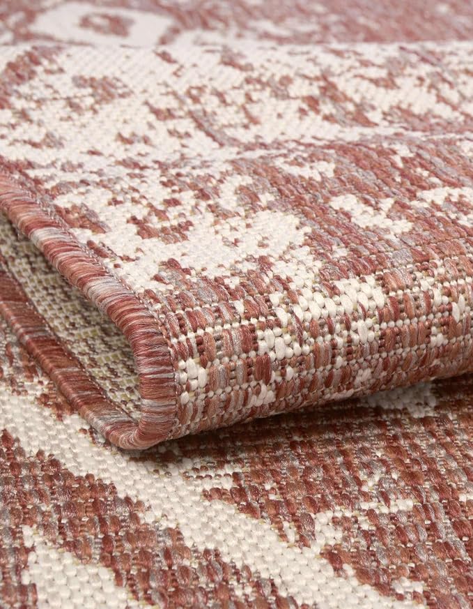 Unique Loom Outdoor Bohemian Collection Area Rug - Anthro (7' 10" x 10' Rectangle, Rust Red/ Ivory)