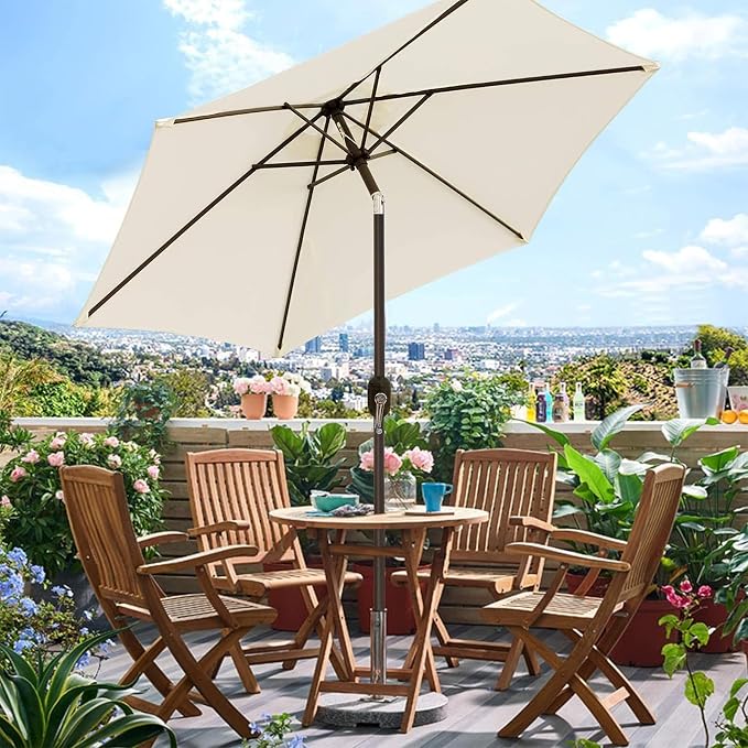 Blissun 7.5 ft Patio Umbrella, Yard Umbrella, Outdoor Market Umbrella with Push Button Tilt Crank (Creamy White)