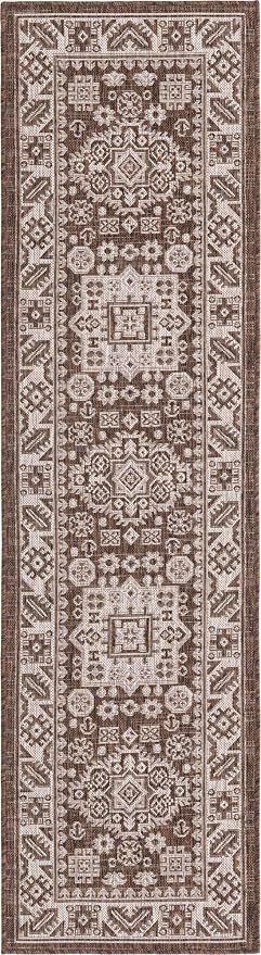 Unique Loom Outdoor Aztec Collection Area Rug - Chalca (2'x 7' 10" Runner, Brown/ Ivory)