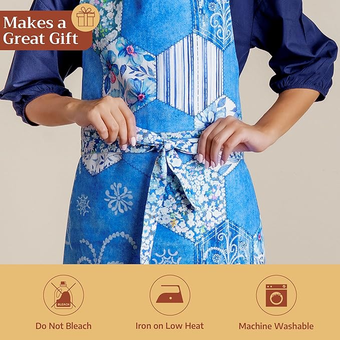 Maison d' Hermine Aprons for women with Pocket 100% Cotton (27.50"x31.50") | Adjustable Neck Strap & long ties Apron Men Chef Wedding Cooking Gardening Server Maid