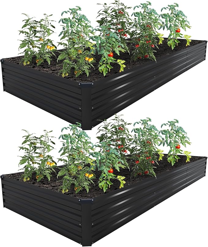 2PCS 12x4x1ft Galvanized Raised Garden Kit,Metal Planter Box,Black | Outdoor Elevated Metal Planter Box For Vegetables, Flowers & Herbs. Rustproof Galvanized Steel, Open Drainage, Easy Assembly