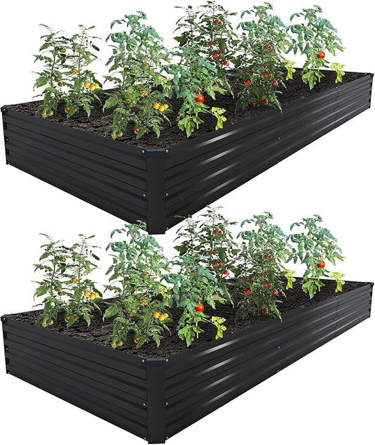 2PCS 12x4x1ft Galvanized Raised Garden Kit,Metal Planter Box,Black | Outdoor Elevated Metal Planter Box For Vegetables, Flowers & Herbs. Rustproof Galvanized Steel, Open Drainage, Easy Assembly