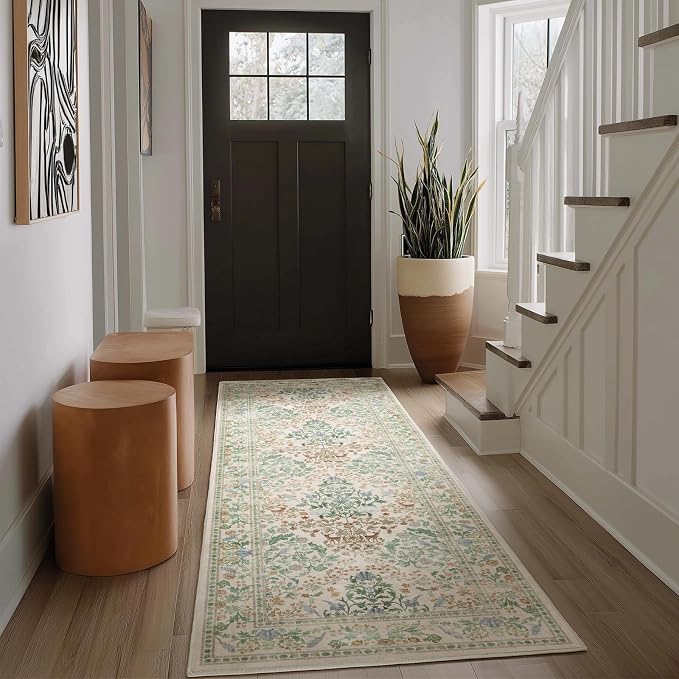 Runner Rug Washable Kitchen Runner: 2'x 6' Rug Runners for hallways Stain Resistant Non Slip Low Pile Soft Carpet Runners for Bedroom Hallway Entryway Indoor Beside Bathroom Living Room Farmhouse