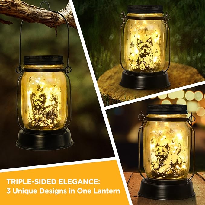 kyoryuger Yorkie Dog Gifts for Women/Men Yorkshire Terrier Solar Lanterns Mom Birthday Dog Lovers Lantern Pet Loss Pet Memorial Lights Solar Garden Decor for Yard, Patio,Backyard,Porch Torches Light