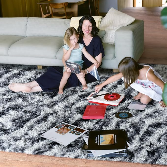 Rugs for Bedroom, Ultra Fluffy Fuzzy Shag 5x7 Area Rug for Living Room, Modern Plush Soft Upgrade Non-Slip Carpet for Kids Girls and Boys, Dorms, Nursery, Home Decor, Tie-Dyed Black Grey