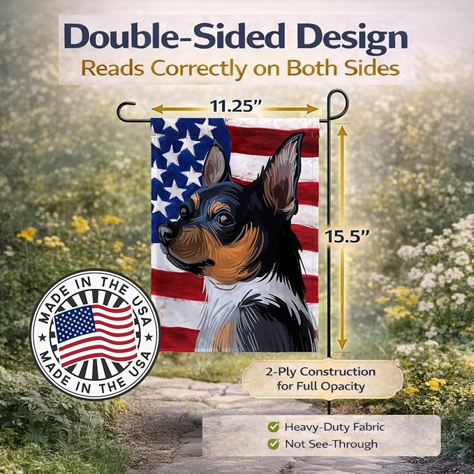Caroline's Treasures CK6735GF Teddy Roosevelt Terrier American Flag Garden Flag Mailbox Flag Decorative Yard Flag Banner Outside Patio Artwork Yard Flower Beds, Garden Size, Multicolor