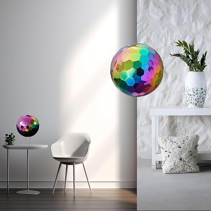 10 inch 304 Stainless Steel Gazing Ball Sculptures Diamond Ball Decoration Mirror Hollow Decor Ball Reflective Garden Sphere Hollow Metal Ball Ornament Statues Gazing Globe for Home Garden (Rainbow)