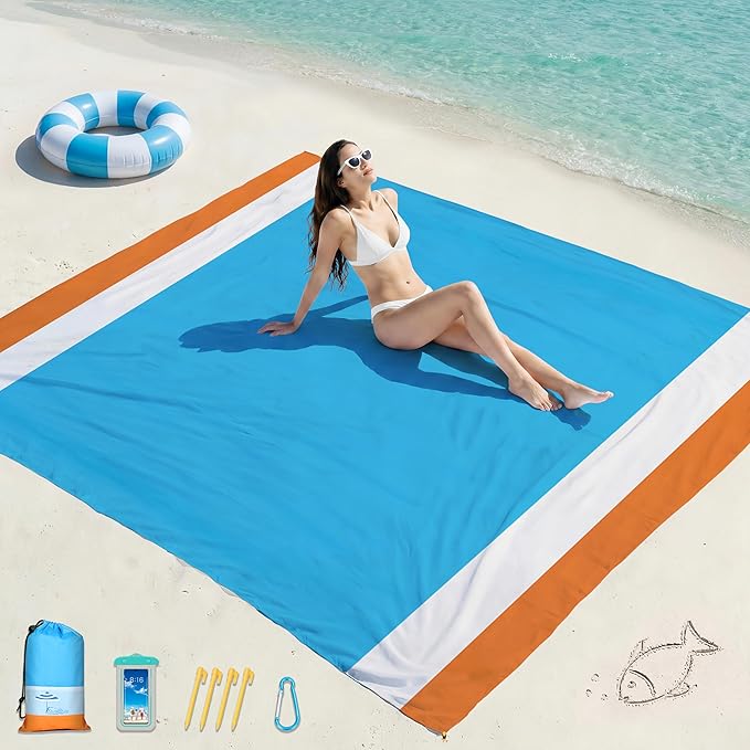 Famstar Beach Blanket Oversized Extra Large 78"X81"/10'X9',Waterproof Sandproof Beach Blanket 2-8 Adults Lightweight Durable for Travel Camping Hiking Picnic