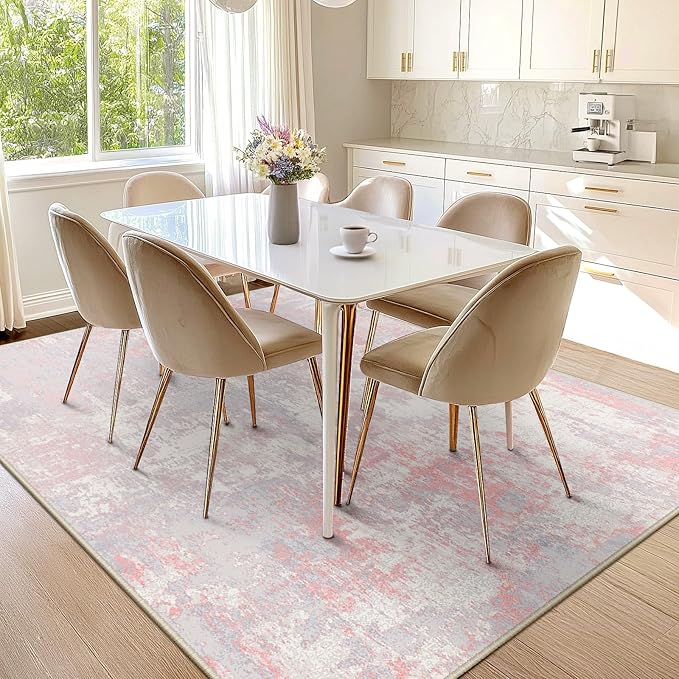 RELEANY Washable 6'x8' Abstract Area Rug for Living Room Gray Pink | Carpet for Bedroom, Kitchen, Office, Hallway and Entryway, Printed Pattern, Non‑Slip, Soft, Stain‑Resistant, Easy to Clean