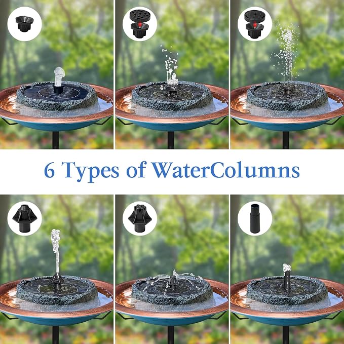 Solar Powered Bird Bath Fountain with Rock Texture, High-Strength Plastic Outdoor Birdbath, 6 Spray Patterns Solar Fountain Pump, Decorative Water Feature for Garden Decor 7.8" DarkGreen