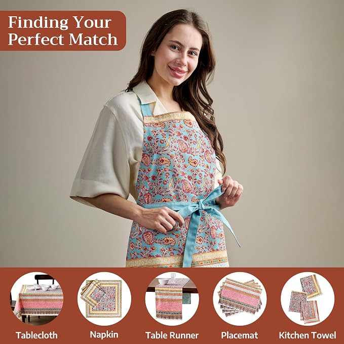 Maison d' Hermine Aprons for women with Pocket 100% Cotton (27.50"x31.50") | Adjustable Neck Strap & long ties Apron Men Chef Wedding Cooking Gardening Server Maid