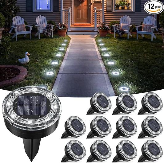 vighep Mini Solar Ground Lights, 12 Pack 2.2 Inch Solar Lights Outdoor Waterproof, Mow‑Over Safe, Upgraded LED Flat Landscape Lighting for Outside Pathway Garden Patio Yard Driveway,Cold White