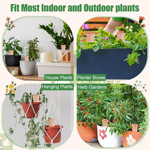 Terracotta Watering Spikes, 4 Pack Plant Watering Devices Self Watering Spikes Vacation Clay Watering Stakes Garden Plant Watering Globes for Indoor & Outdoor Plants