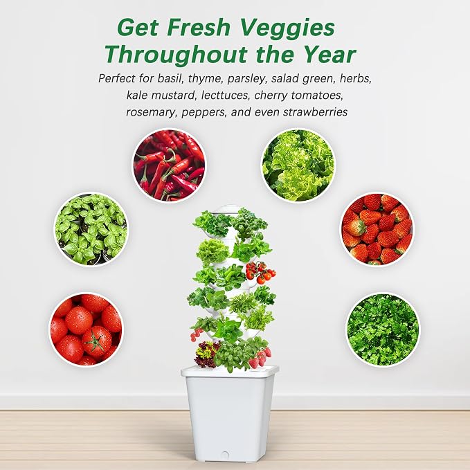 Hydroponics Growing System, 30-Plant Indoor Hydroponic Tower with Pump System, Plants Germination Kit, Smart Aeroponic Herb Garden, Vertical Hydroponic System for Gardening Lover (No Seed)