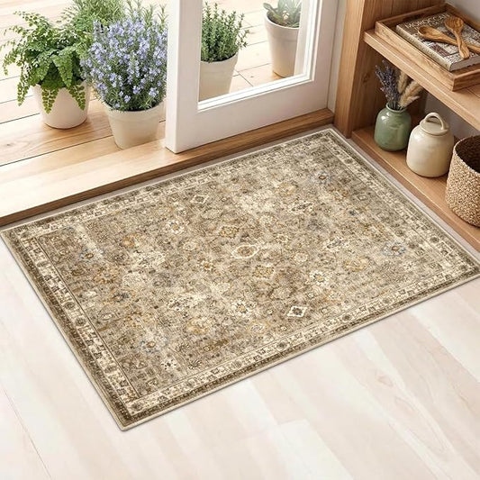 2x3 Area Rug Washable Vintage: Non Slip Throw Rugs for Entryway | Indoor Door Mat for Kitchen Soft Low Pile Thin Small Carpet for Hallway Bedroom Dining Room Home Office Decor