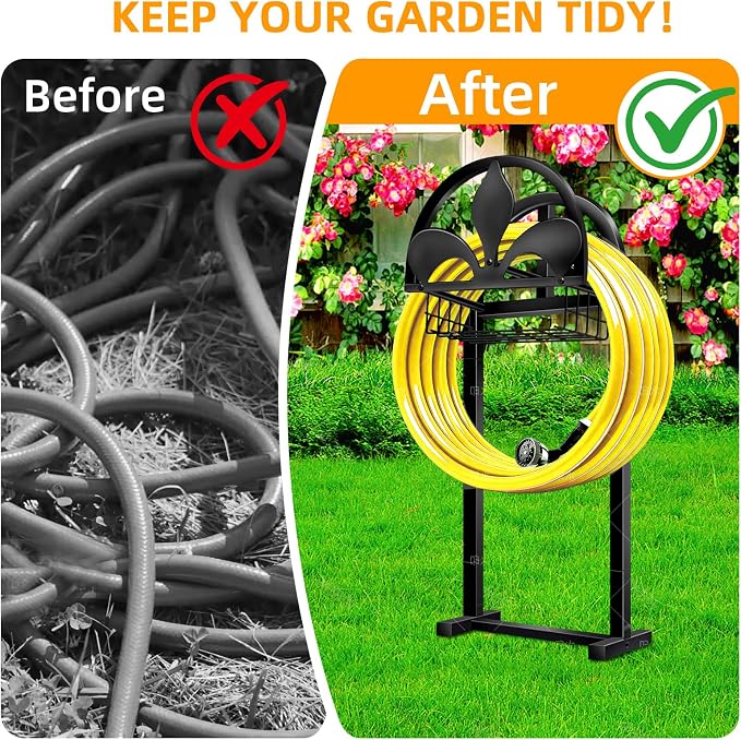 Garden Hose Holder, Water Hose Holders Stand Holds 160-Feet Freestanding Hose Reel Storage Hanger Rack for Outside Yard Lawn Farm