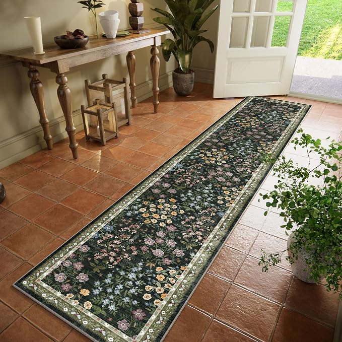 Washable Kitchen Rug Runners for Hallways: 2'x10' Runner Rugs with Non Slip Backing Low Pile Soft Indoor Floor Carpet Runner Rug for Entryway Hallway Kitchen Living Room Farmhouse