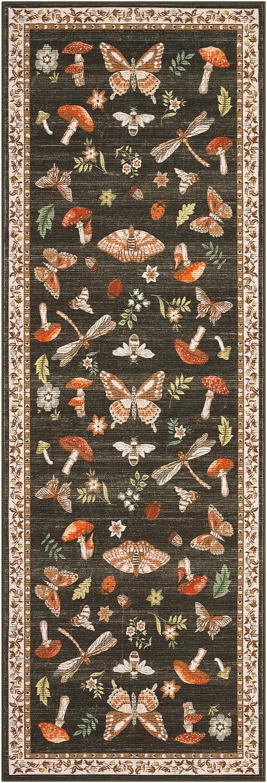 ROYHOME Mushroom Insect Washable Rug 2x6 Runners for Hallways, Boho Kitchen Runner Rugs Non Slip Bath Runner, Modern Bedroom, Soft Long Entryway Bathroom Laundry Dorm, Brown