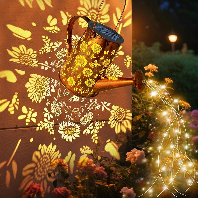 VOOKRY Solar Lights Outdoor Decoration, Large Retro Hanging Metal Solar Watering Can Lights Waterproof Sunflower Garden Decor Outside for Yard Lawn Patio Porch, Birthday Gifts for Women Mom Grandma