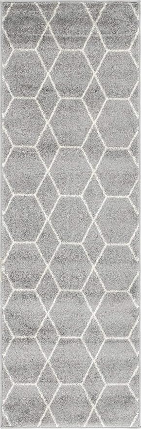 Unique Loom Trellis Frieze Collection Area Rug - Geometric (2' x 6' 1" Runner Light Gray/Ivory)