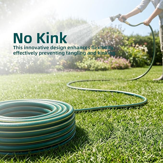 Solution4Patio Homes Green Garden Hose 3/4 in. x 25 ft. -Kink Free, No Leaking, Male/Female Fittings -Heavy Duty Durable Flexible Lightweight Water Pipe -Brass Aluminum Ends for Household & Commercial